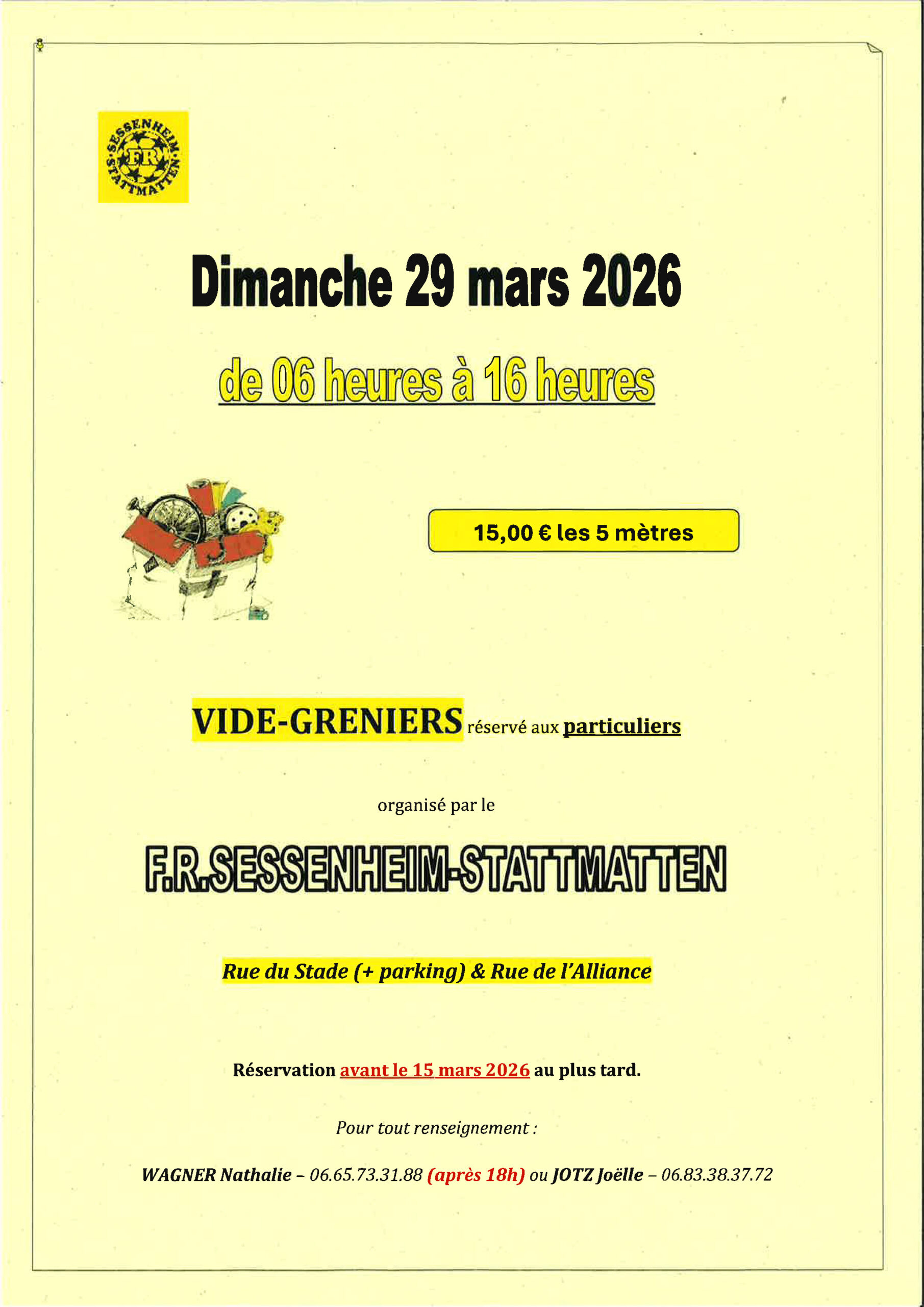 vide-greniers réservé aux particuliers dimanche 29 mars 2026