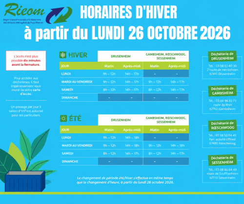 Horaires des déchèteries 2026